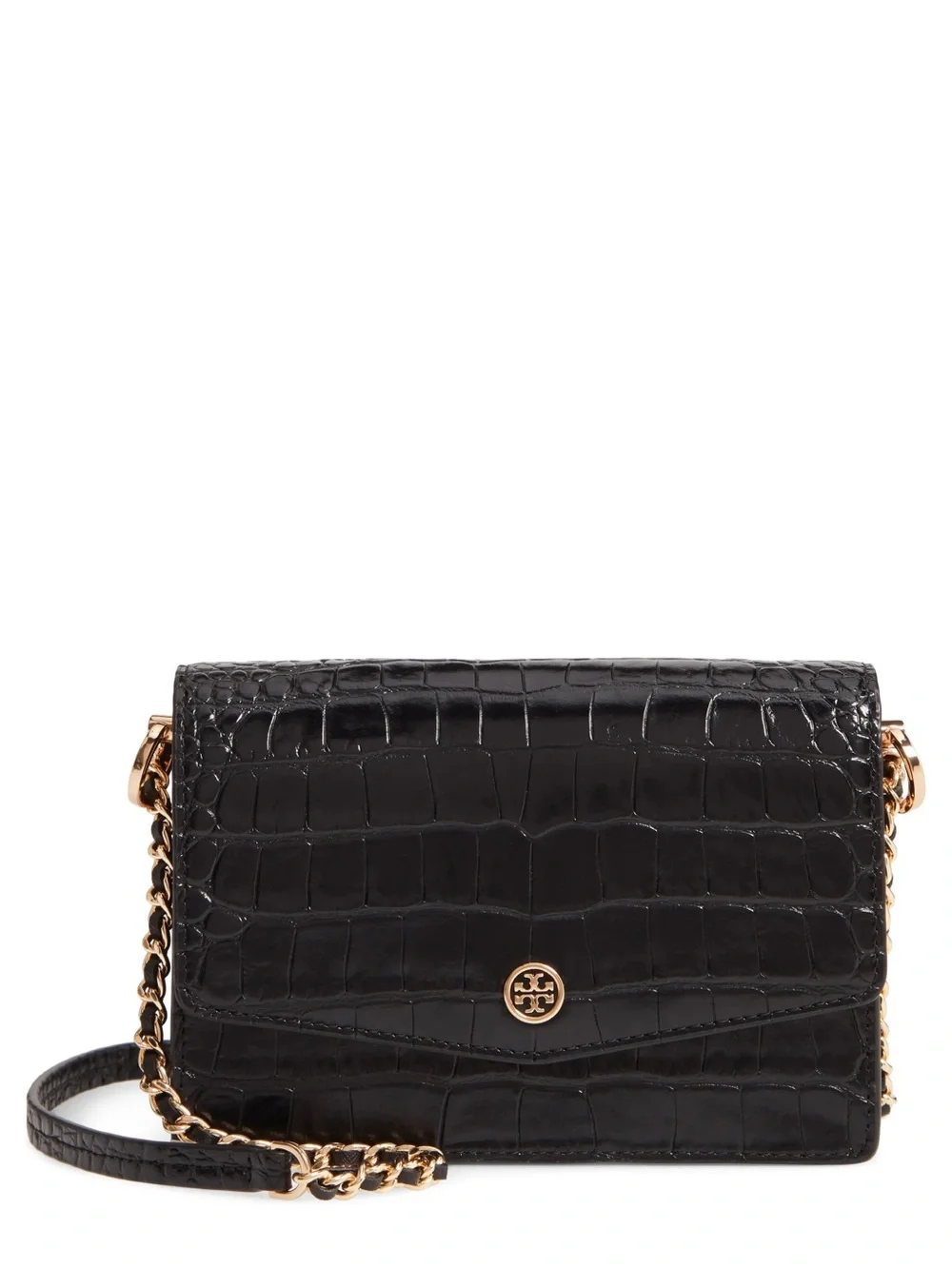 TORY BURCH Robinson Embossed Convertible Shoulder Bag in Black